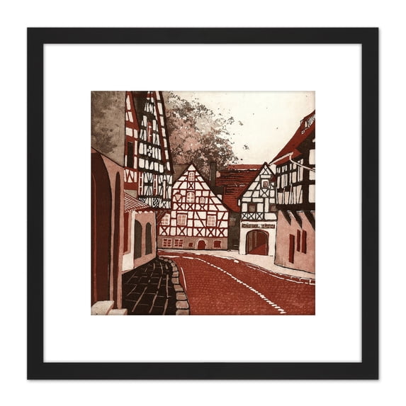 Ingeborg Bernhard Lane In Lauf Germany 8X8 Inch Square Wooden Framed Wall Art Print Picture with Mount
