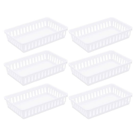 Sterilite Storage Tray Bin Basket White Plastic, 6-Pack