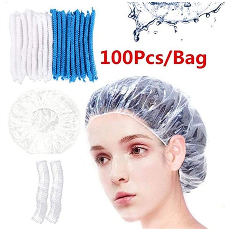 Disposable Hair Plastic Shower Cap - (Pack of 100) Clear Women Shower caps  Waterproof Bath Hat Processing Hair Cover for Treatment Spa Hair Salon and