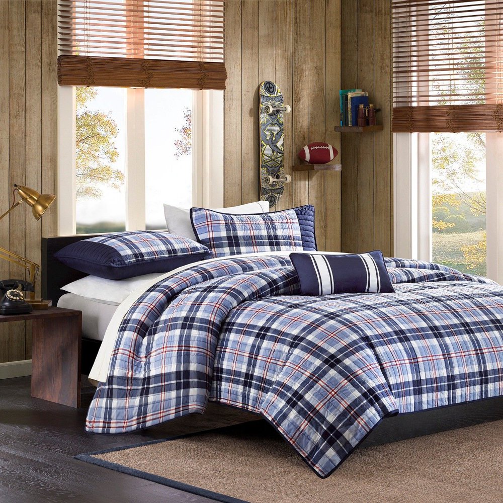 Mi Zone Elliot 3 Piece Plaid Stitched Quilted Reversible Bedding Quilt juliekquilts plaid