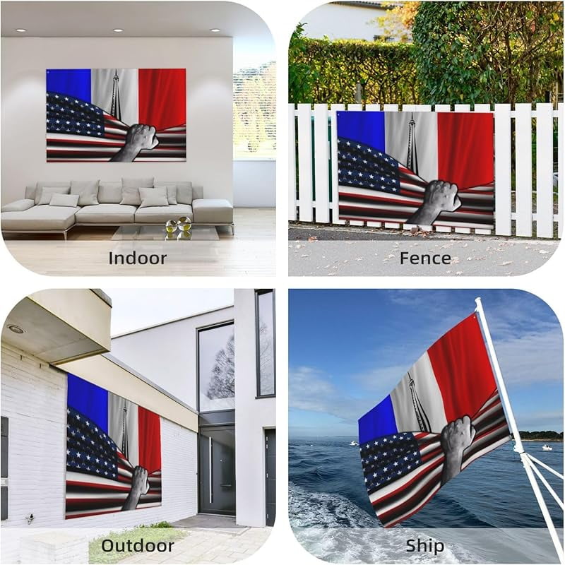 Usa American Flag And France French Flag Flag 4x6 Ft Double-Sided Printing Thickened Three-Ply Fabric Outdoor Flags Banner Decorations