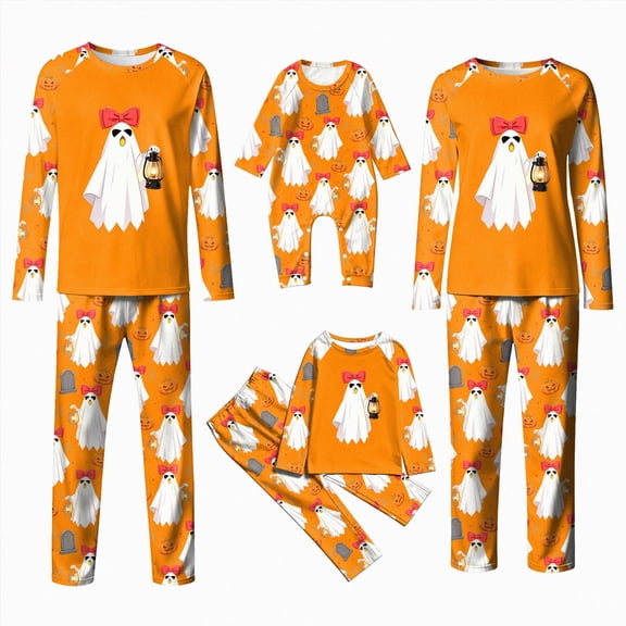 Kakishop 2026 Halloween Family Pajamas Sets Funny Halloween Print Long SLeeve Top Pants 2 Piece Set Sleepwear Pjs, L