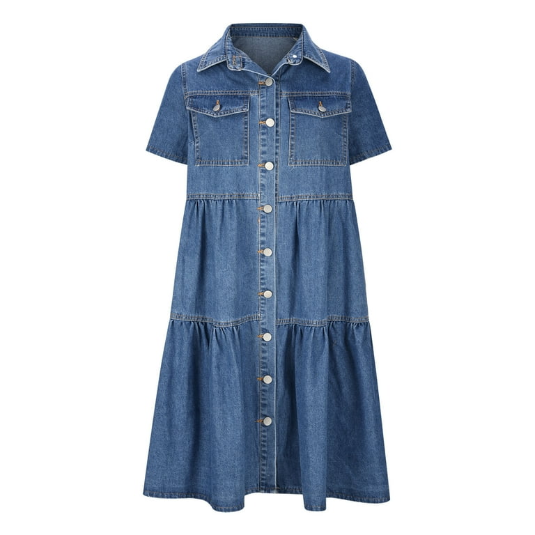 NSLGXD Summer Pleated Tiered Denim Dresses for Women 2024 NSLGXD Summer Pleated Tiered Denim Dresses for Women 2024