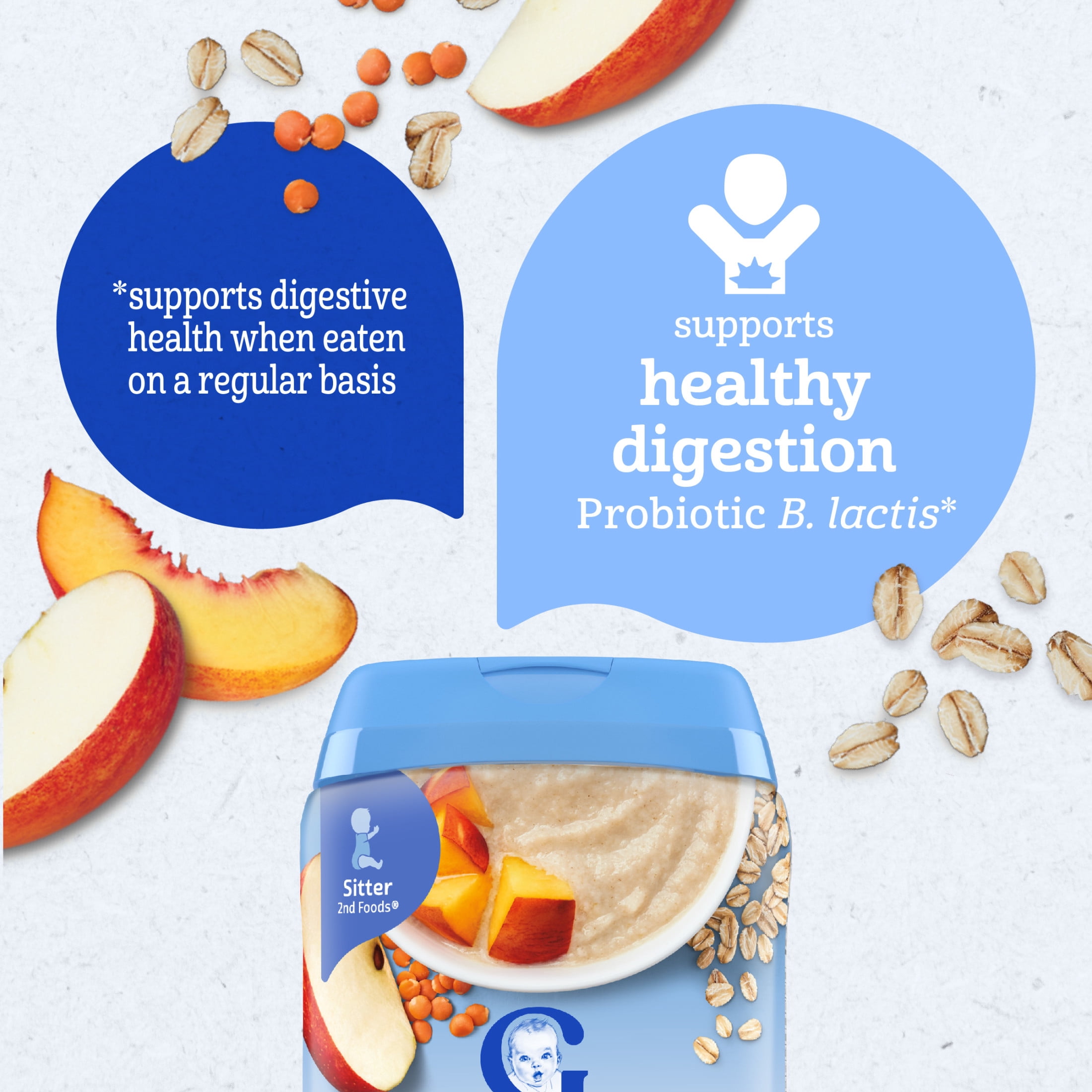 (3 pack) Gerber Cereal for Baby Power Blend 2nd Foods Probiotic Oatmeal Baby Cereal, Peach Apple, 8 oz Canister