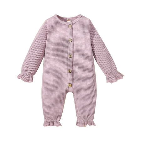 

Xutthjh Infant Girls Long Sleeve Winter Newborn Plaid Jumpsuit Outwear Pink Purple