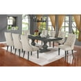 thumbnail image 2 of Dark Gray Wood 9pc Dining Set with 8 Tufted Beige Linen Chairs, 2 of 6