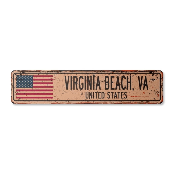 VIRGINIA BEACH VA UNITED STATES Vintage Aluminum Street Sign American flag city country rustic metal tin gift | Indoor/Outdoor | 18" Wide