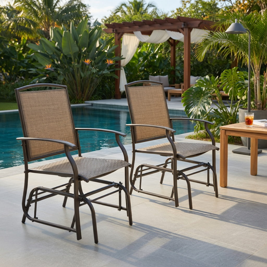 Hommoo 2-Pack Outdoor Patio Swing Glider Chair, Heavy-Duty Wrought Iron Rocking Seating with Breathable Fabric, Garden Chair for Deck, Backyard & Porch, Gray