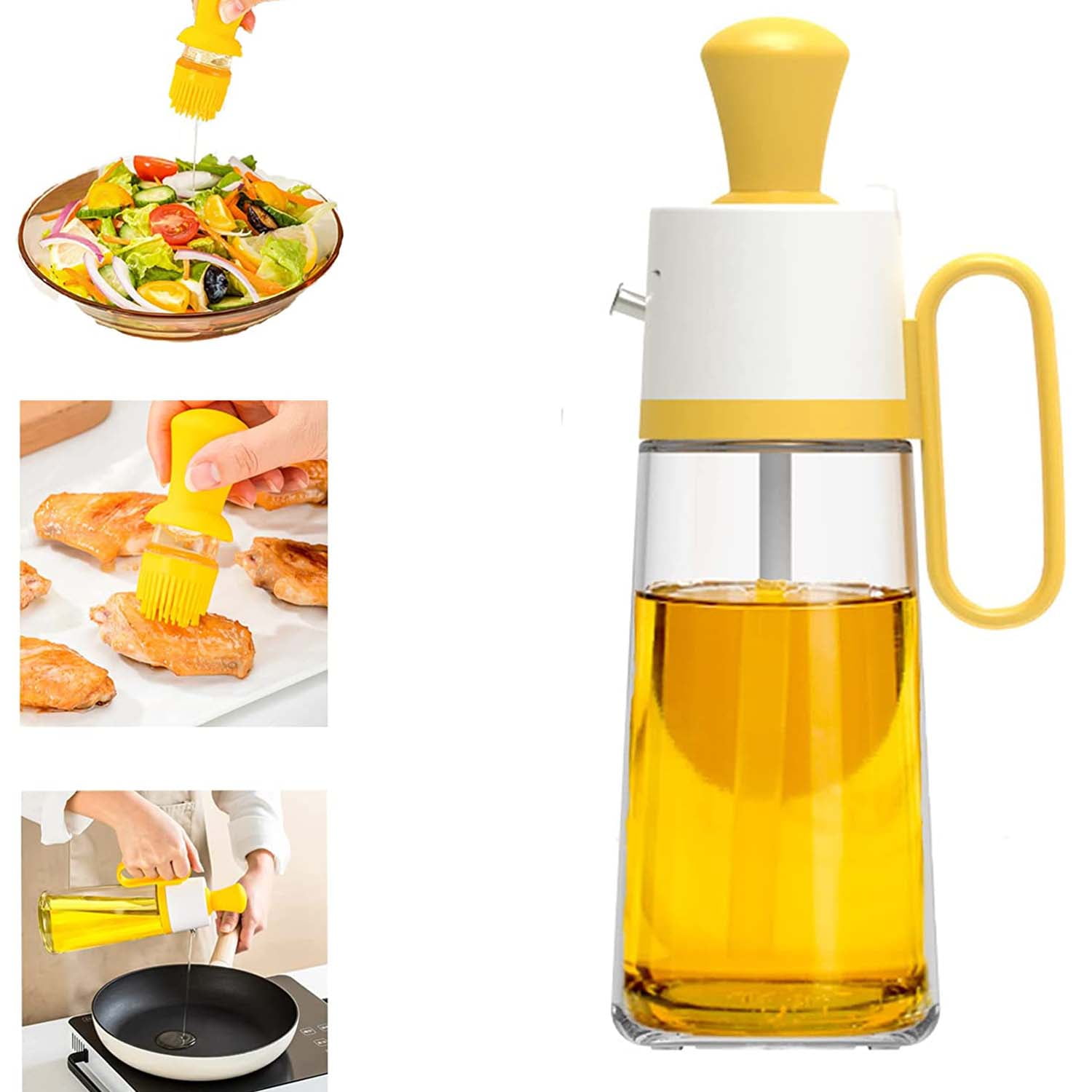 3 in 1 Glass Olive Oil Dispenser Bottle, Oil Dispenser with Brush and