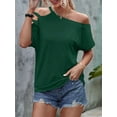 thumbnail image 3 of Women'S Off the Shoulder Top Short Sleeve Cutout Asymmetrical Neck T Shirt  Green XL, 3 of 6