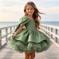 thumbnail image 6 of Girls Satin Mini Princess Dresses Cape Sleeve Neck Ruffle Tiered Gowns for Wedding Birthday Party Evening Ceremony Green 5-6 Years, 6 of 6