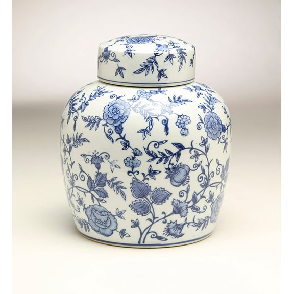 AA Importing 59953 9 inch Blue & White Ginger Jar