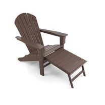 GVN Folding Chair, Patio Chair, Patio HDPE Adirondack Chair with Retractable Ottoman-Brown