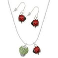 thumbnail image 1 of Delight Jewelry Silvertone Lime Green Crystal Sparkle Spinner Red Lucky Ladybug Necklace and Dangle Earrings Set, 1 of 6