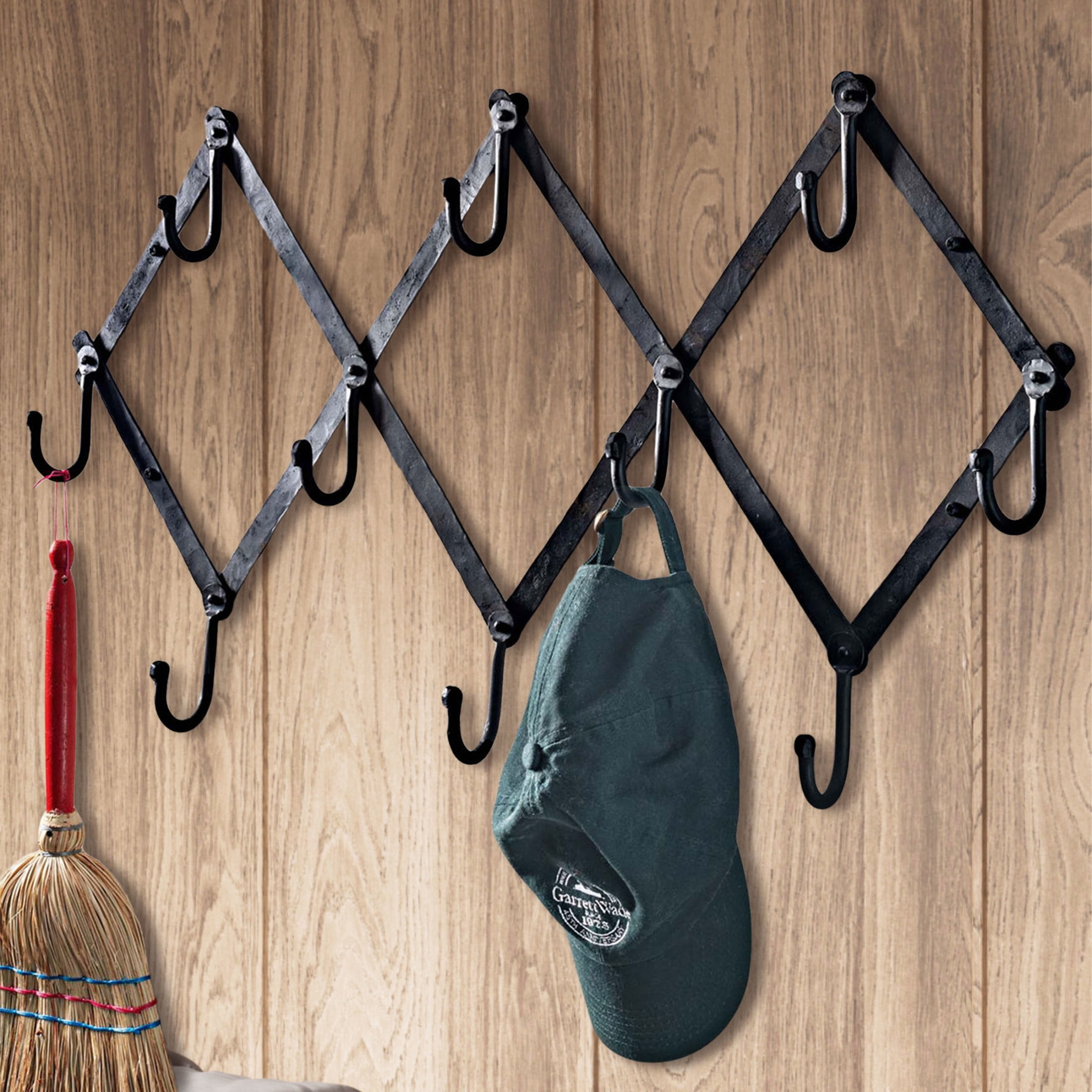 Kings County Tools Forged Iron Accordion Wall Hanger with 10 Hooks (Black)