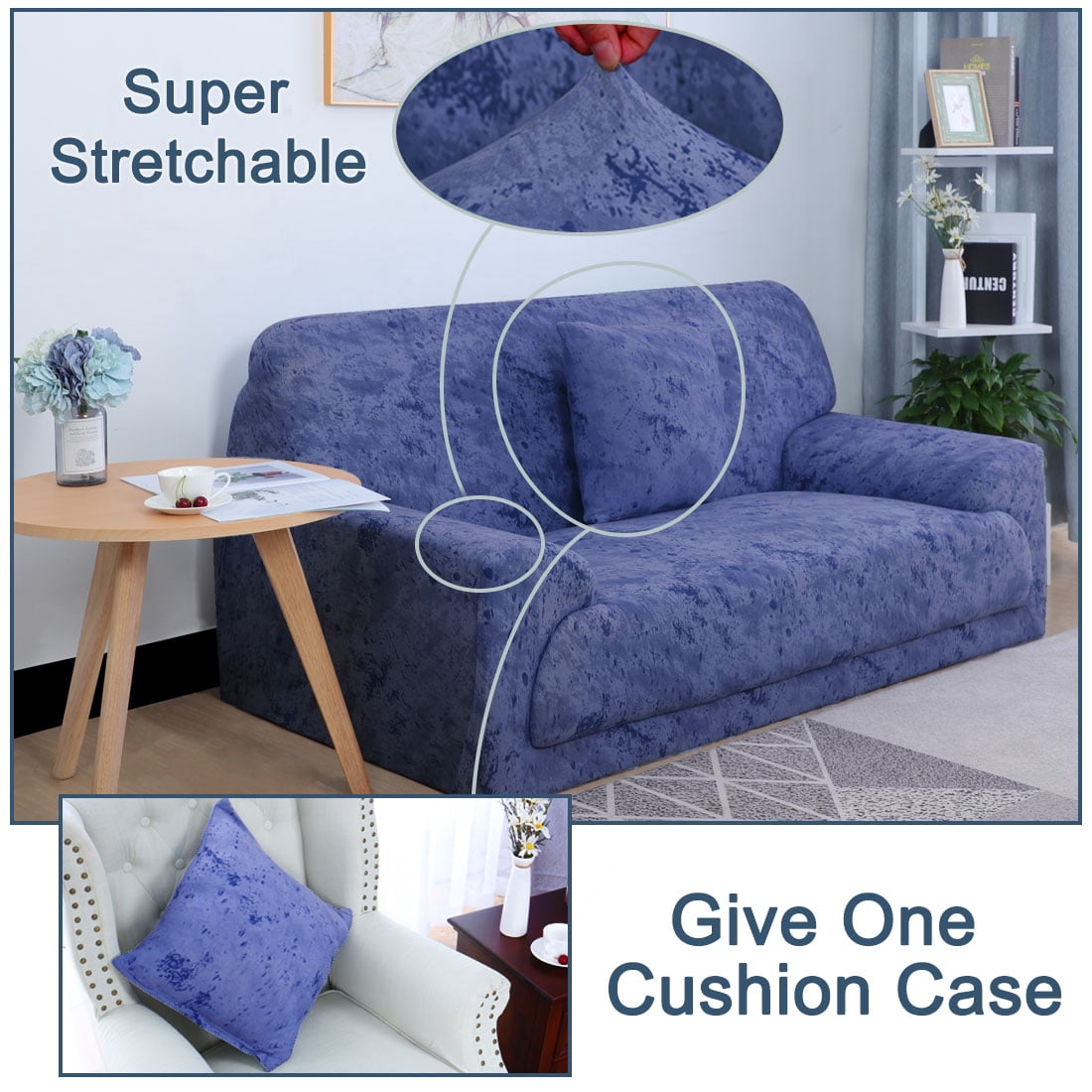 Unique Bargains 1-Piece Traditional Artistic loveseat cover, Navy Blue