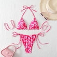thumbnail image 2 of Qingpeng Womens Two Piece Bikini Swimsuits Triangle Halter Tie Back Low Rise Tie Side Floral Bows Bathing Suit, 2 of 6