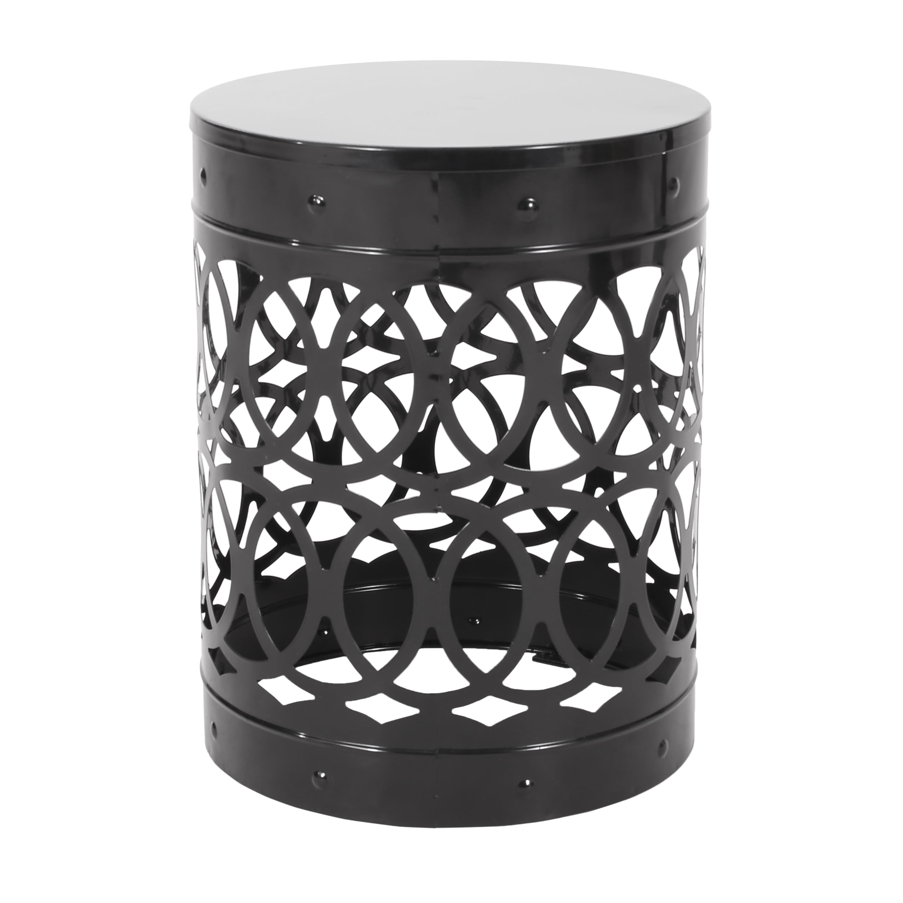 Mintazer Outdoor Side Table Set of 2, Modern Iron Cut PatioTable with Overlapping Circle Pattern, Black