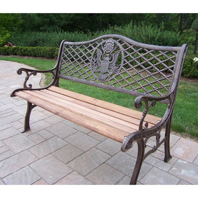 Oakland Living American Eagle Cast Iron and Wood Bench in Antique