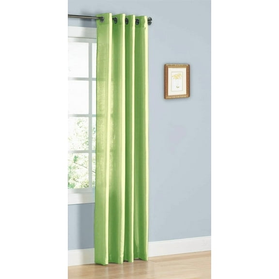 Gorgeous Home Linen 1Pc Nancy Solid Lime Green Faux Silk Semi-Sheer Grommet Curtain Panels, 55" x 84"