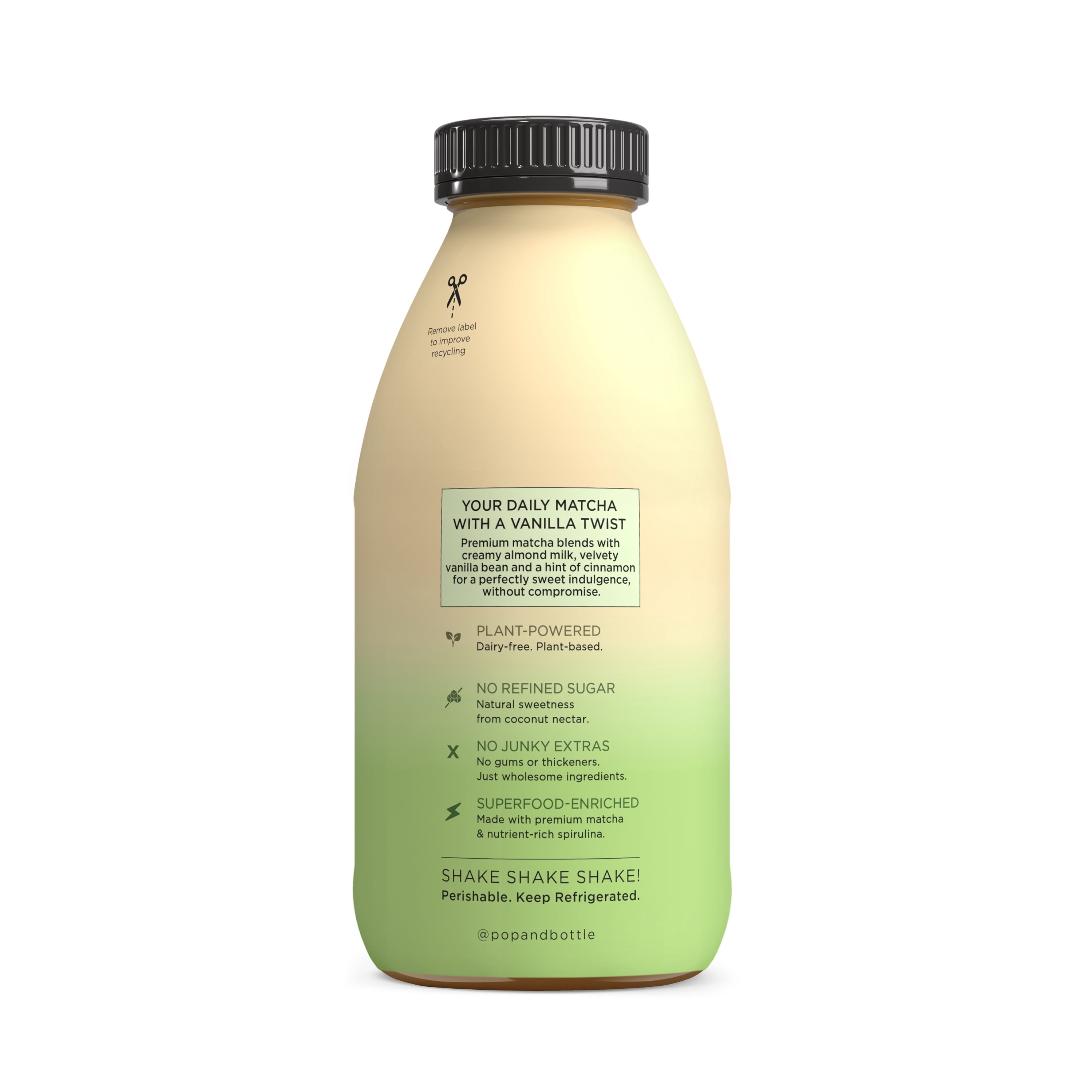 Pop & Bottle Vanilla Bean Matcha Almond Latte, Refrigerated/ Chilled, 11 fl oz