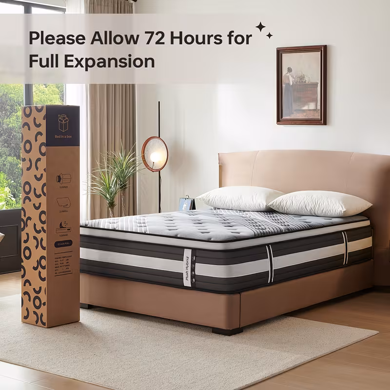 TWIN XL-2 Size 12-Inch Medium Firm Hybrid Mattress in a Box, Euro Top with ActiveCool Gel Memory Foam for Pressure Relief & Motion Isolation, Fiberglass-Free, CertiPUR-US Certified