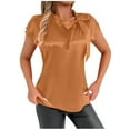 thumbnail image 2 of Rezuofi 1 Pcs Business Casual Tops for Women Blouses Dressy 2025 Summer Short Sleeve Ruffle Satin Work Office Attire, 2 of 6