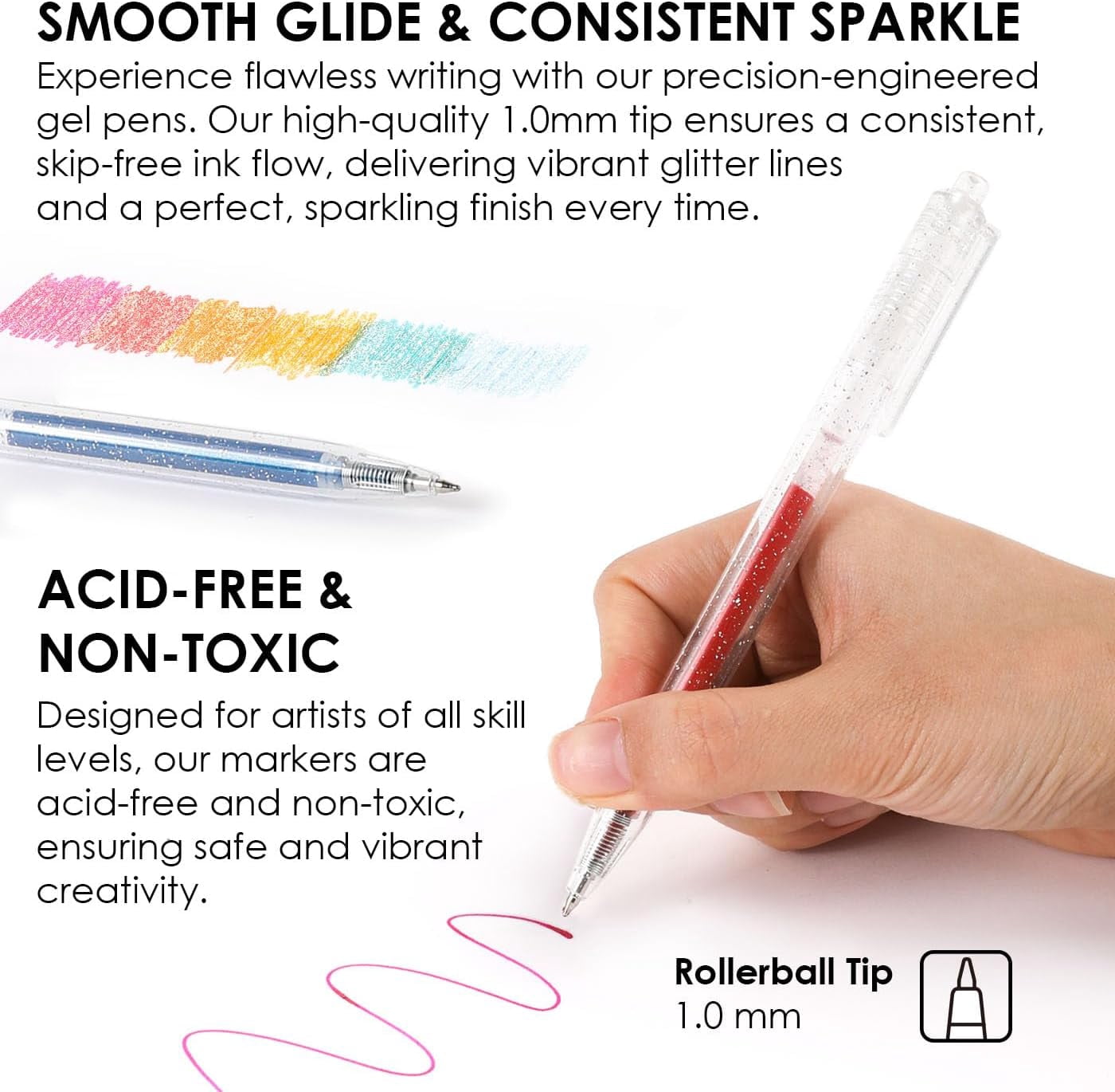 Glitter Gel Pens, 18 Colors Glitter Gel Pens Set, Retractable Sparkle Gel Ink Pens for Coloring Books, Journaling, Drawing, Scrapbooking & DIY Crafts, Smooth Writing Art Pens for Creative Work