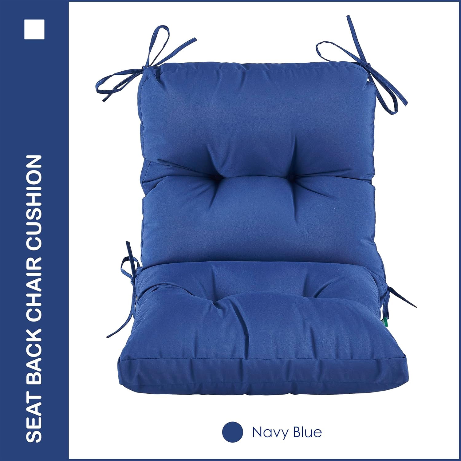 Outdoor Indoor Seat/Back Chair Tufted Cushion,All-Weather Patio Chair Cushion with Ties,for Patio Furniture,Navy Blue