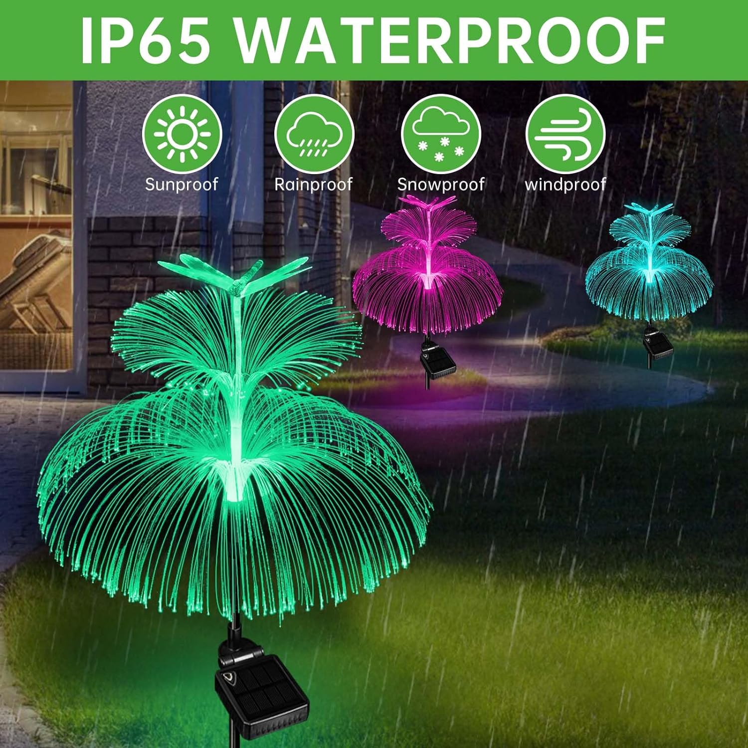 KOMI Solar Garden Lights 3 Pack New Upgraded Solar Outdoor Lights Waterproof 7 Color Changing Double Jellyfish Dragonfly Solar Flower Lights for Garden Yard Pathway Party Wedding Birthday Decor