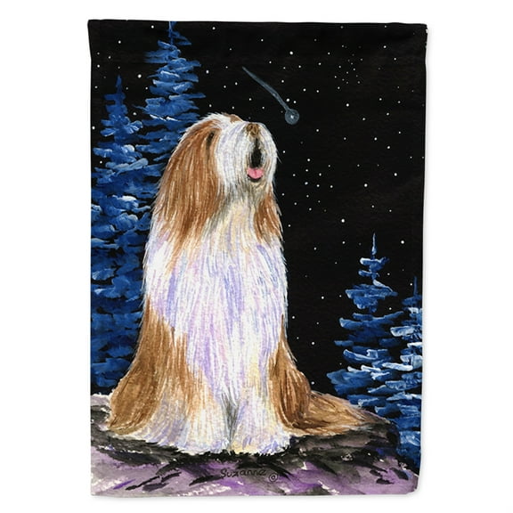 Carolines Treasures SS8467CHF Starry Night Bearded Collie Flag Canvas, Large, Multicolor