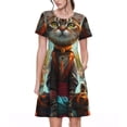thumbnail image 1 of Easygdp Riverside Meditating Cat para Vestido Transpirable de Mujer, Vestido Suelto de Manga Corta con Pliegues y Bolsillos para el Verano, 1 of 6
