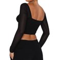 thumbnail image 4 of KelaJuan Women’s Corset Crop Tops, Long Sleeve Lace Patchwork Hanky Hem Slim Fit Bustier T-Shirts, 4 of 5