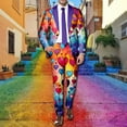 thumbnail image 2 of Male Rainbow Long Sleeve Coat and Pants Two Piece Suit with Printed Design, Button Closure, Pockets, Includes Tie - Men's Crazy Prom for Holiday Party Events, 2 of 6