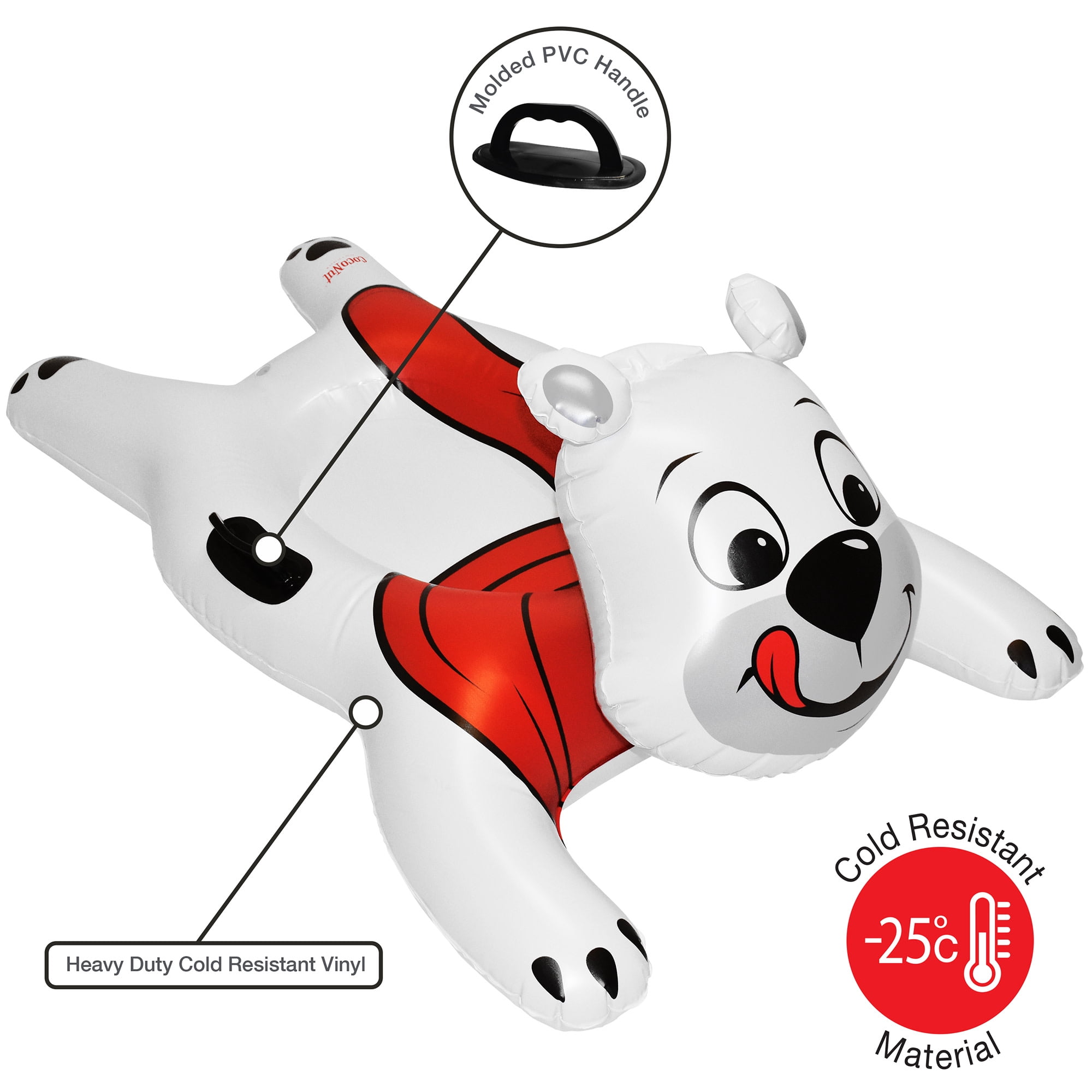 CocoNut Outdoor: Polar Bear Racer - 54x36" Snow Sled, Character Shaped Inflatable Winter Toboggan, Cold Resistant PVC, 200lb Cap, Kids-Teens-Adults 8+