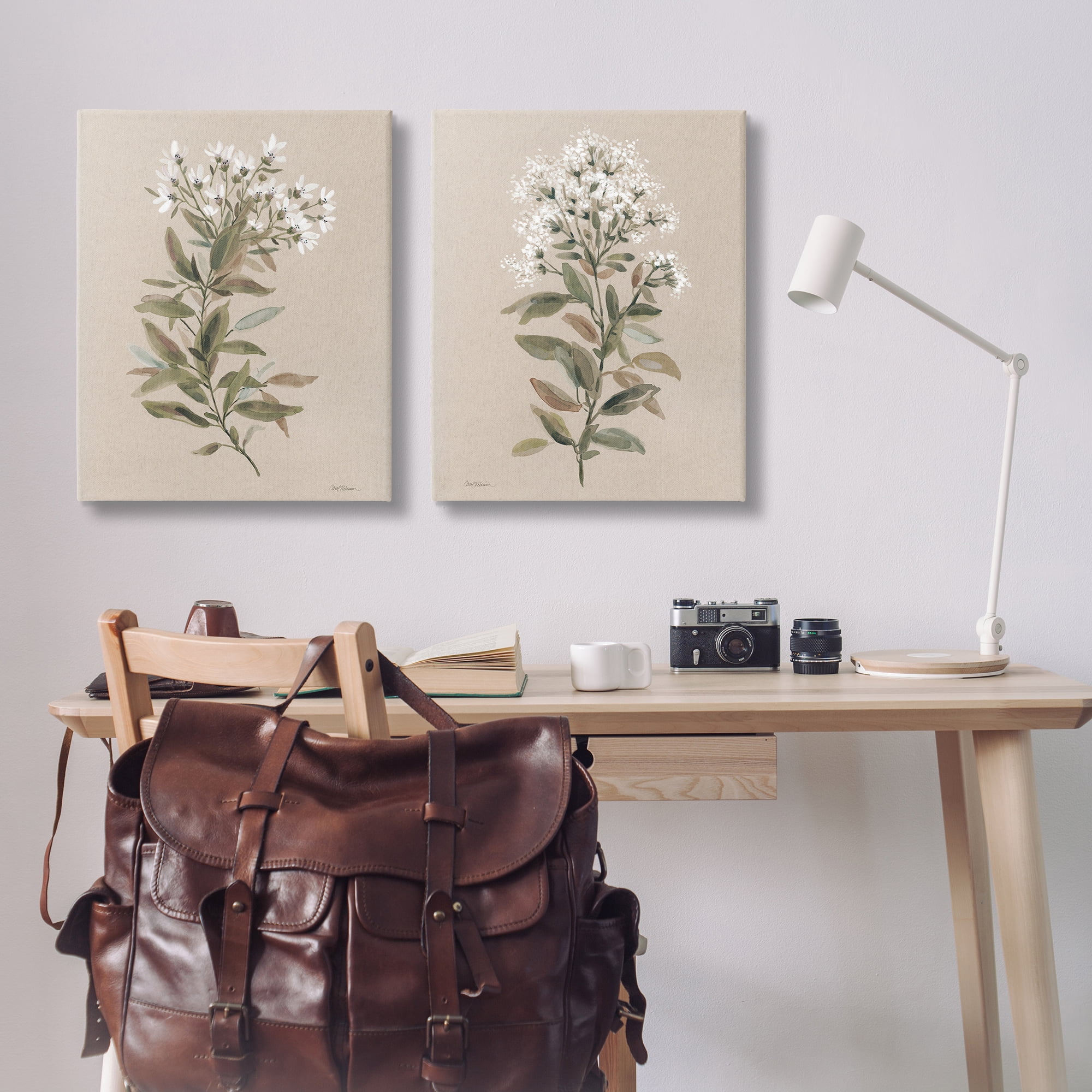 Stupell Industries Lovely White Floral Stem Plants & Flowers Painting Wrapped Canvas Art Print Wall Art, 24 x 30, Set of 2