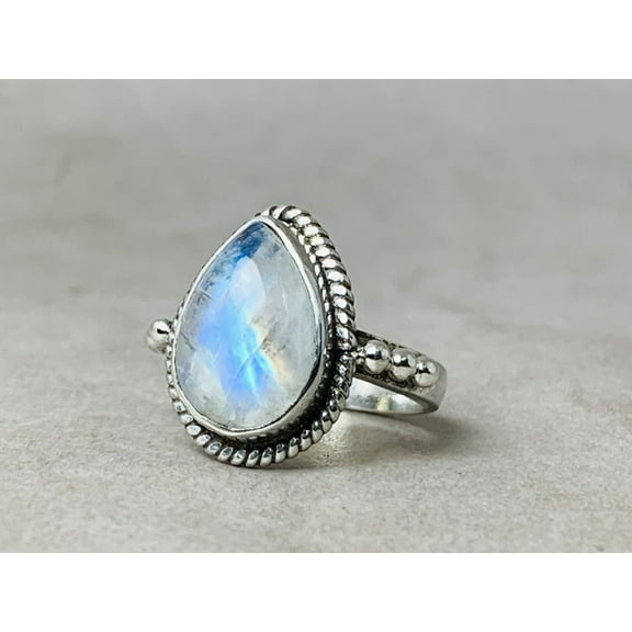 Heaven Crafts Teardrop Moonstone Ring 925 Sterling Silver Handmade Birthstone Ring For Women