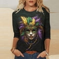 thumbnail image 2 of Penkiiy 2024 Blouse Mardi Gras Tops for Women Daily Tshirt 3/4 Sleeve Blouse Mask Print Top Carnival O Neck Casual Shirt 2XL Multicolor, 2 of 5