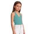 thumbnail image 6 of CPNG Girls Spaghetti Straps Tie Halter Neck Camisole Vest Summer Solid Color Trendy V Neck Strap Tank Top, 6 of 7