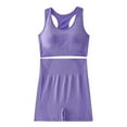 thumbnail image 2 of BLTIBY Shapewear Workout Sets for Women Two Piece Outfits Seamless Tummy Control High Waisted Biker Shorts and Sports Bra Yoga Gym Activewear Purple L, 2 of 5