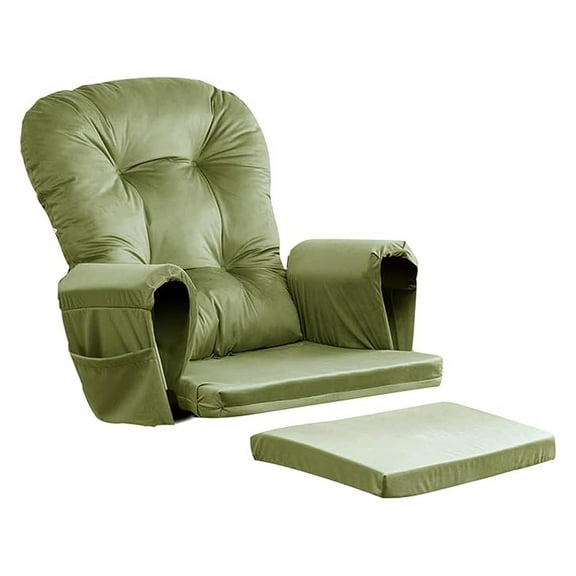 5PCS Glider Rocker Replacement Cushions Thick Soft Glider Cushions Replacement Set with Ottoman Cushion and Storage Pockets, Matcha Green