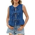 thumbnail image 2 of Womens Tank Top Women's Summer Denim Lace Up Ruffle Hem Vest Top Womens Camisole Blue S, 2 of 8