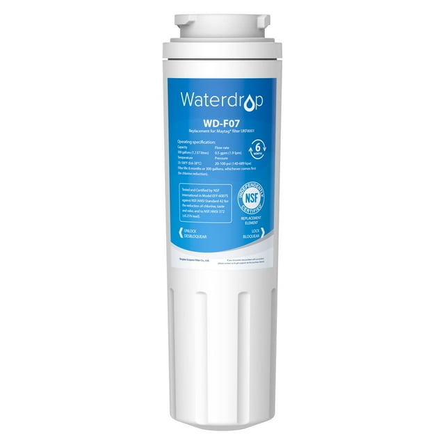 Waterdrop UKF8001 Filtro de agua para refrigerador 4, repuesto para Whirlpool® EDR4RXD1, EveryDrop® Filter 4, Maytag® UKF8001AXX-750, UKF8001AXX-200, 46-9006, Puriclean II, WF-UKF8001, WD-F07