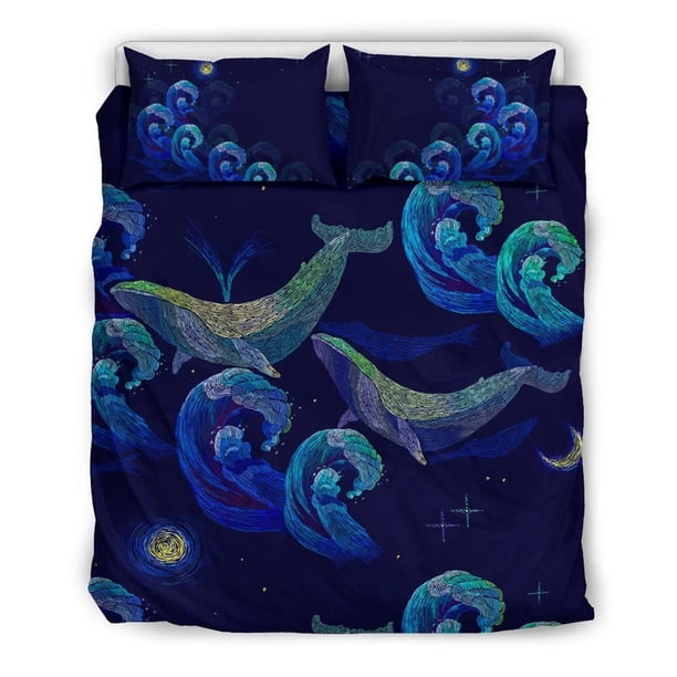 Juego de Cama Hawaiano Ballena y Ola en la Noche Polinesia