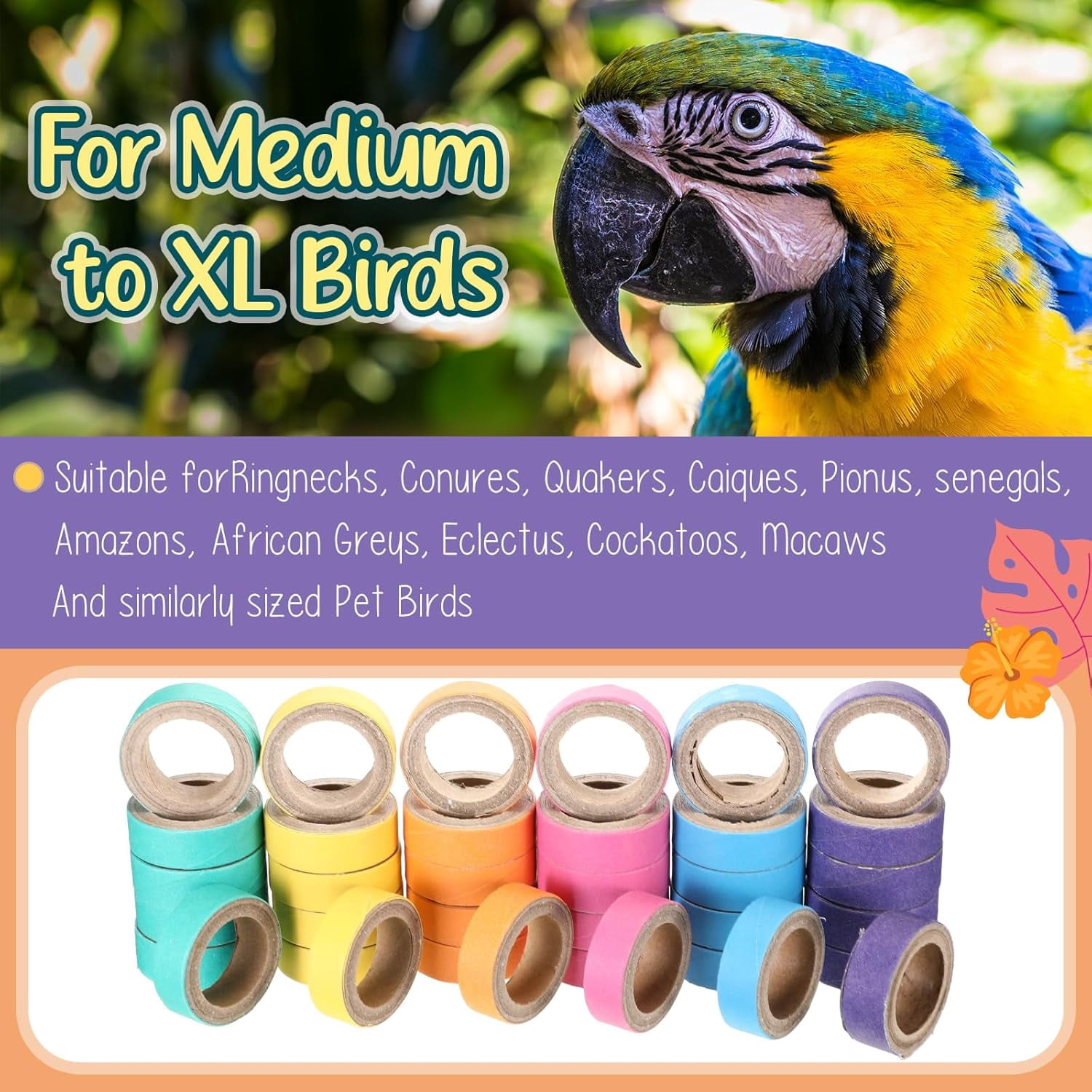 120 Pcs Bagels Bird Toys Bulk for Parrots Cardboard Core Bird Toy Chewing Shredding Foraging Play Foot for Medium and Large Parrot Mini Macaws African Grey Cockatoos