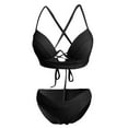 thumbnail image 3 of Ohufall Bikinis For Womens Swimsuits Sexy Solid Push Up High Cut Plus SIze Bikini Set Two Piece Swimsuit, 3 of 4