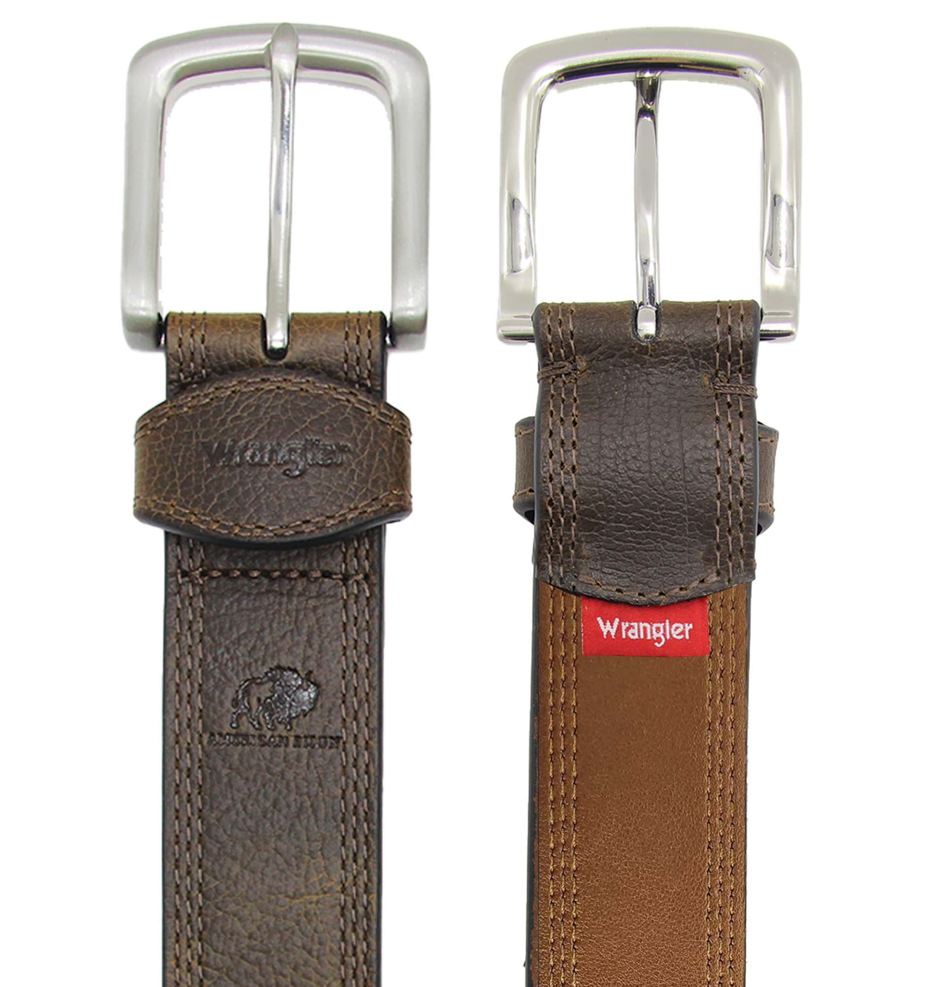 Wrangler Men's Bison Leather Belt with Triple Stitching - River Tan