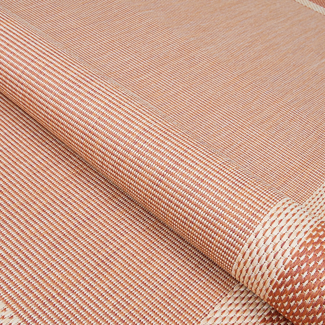 Couristan 8.5' Bordered Indoor Outdoor Round Area Throw Rug - Orange and Beige