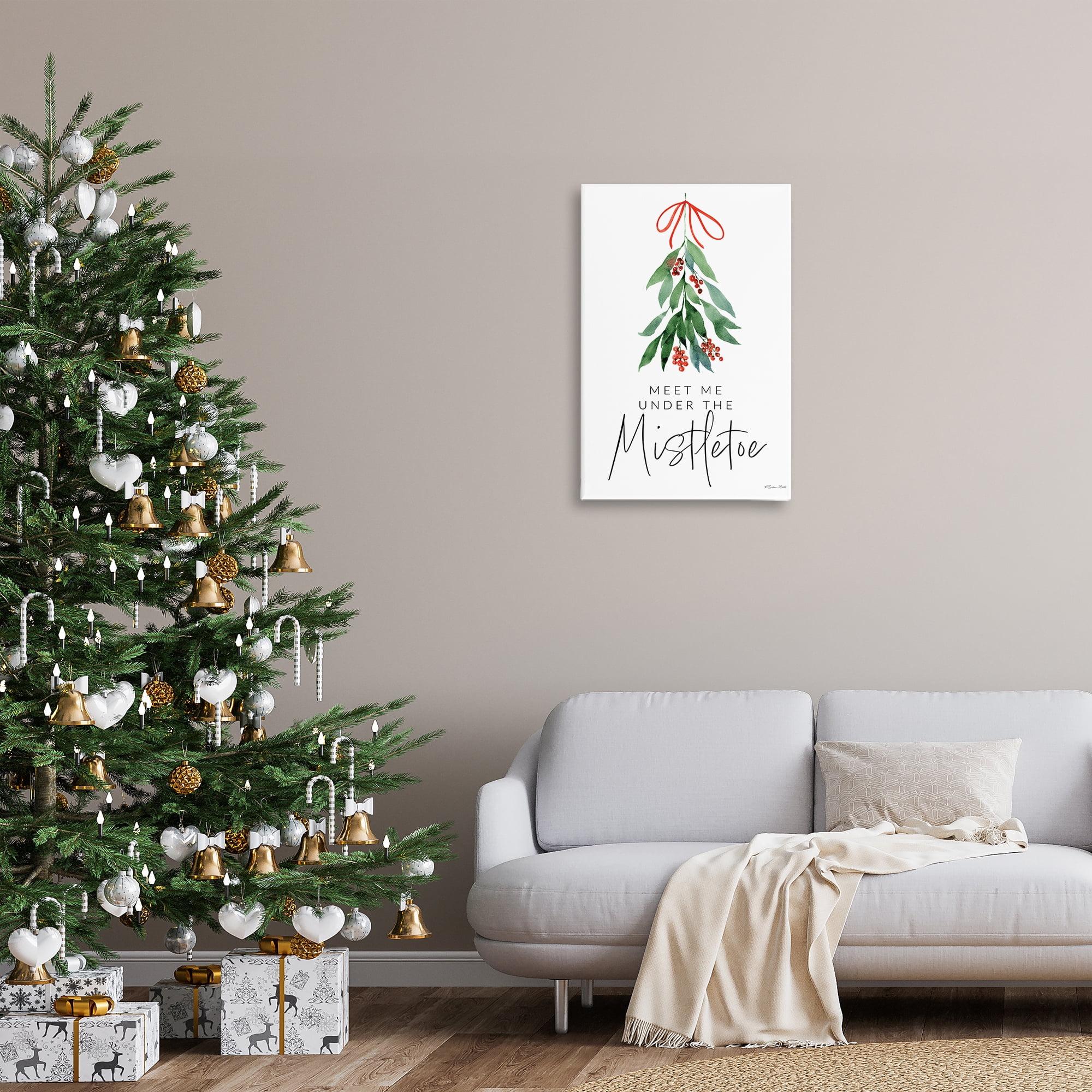 Stupell Industries Meet Me Under Mistletoe Holiday Painting Gallery Wrapped Canvas Art Print Wall Art, 20 x 30