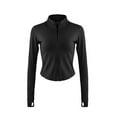 thumbnail image 4 of Mikilon Women's Zipper Slim Yoga Tops Solid Color Long Sleeve Sports Tops, 4 of 4